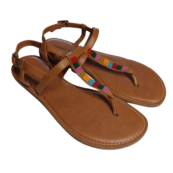 FADED GLORY Colorful Beaded Stripe Print Thong Brown Flat Sandals 10 - Picture 6 of 6